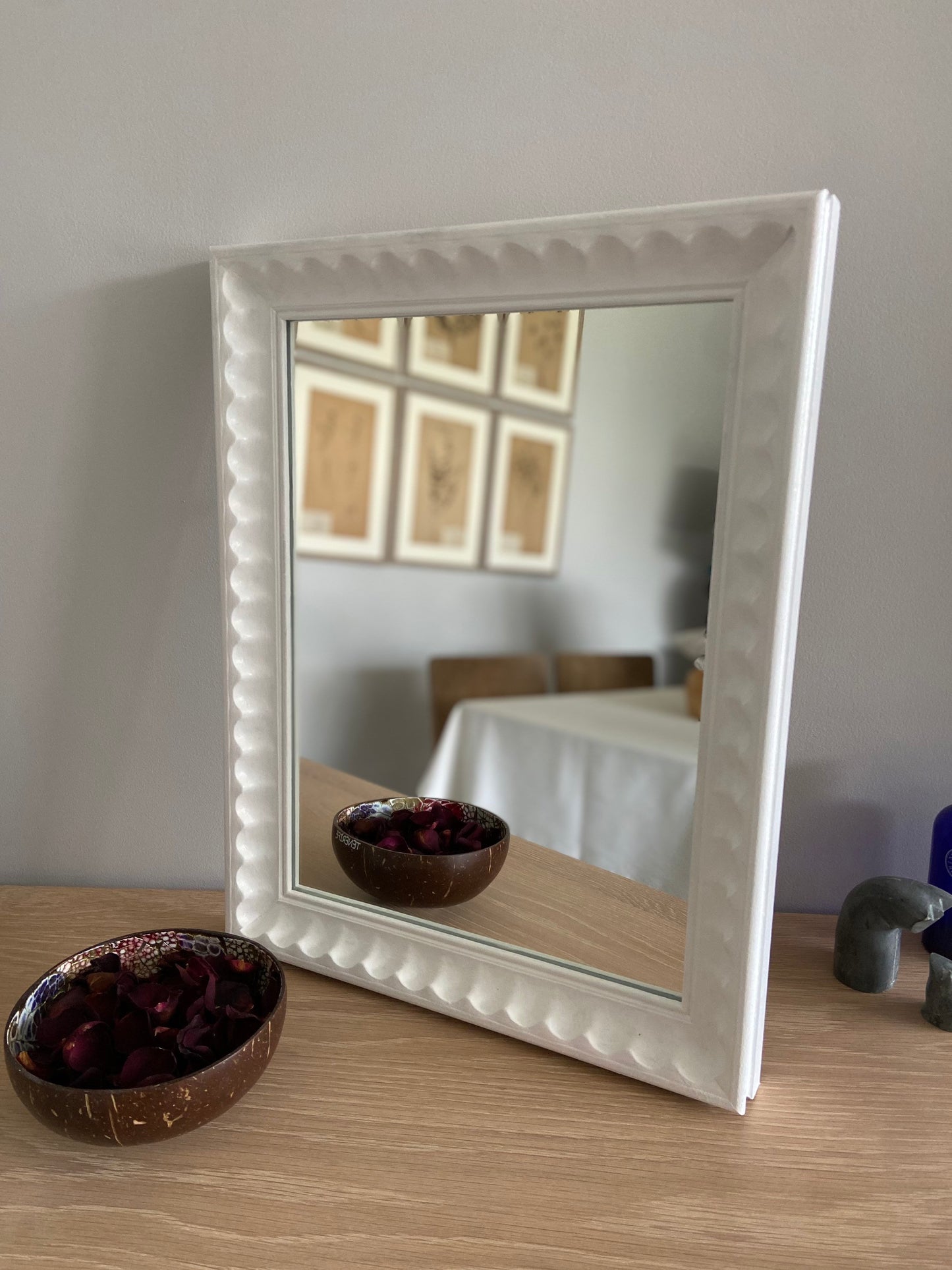 Handmade large solid wood scallop  mirror made to order in a full range of F&B hand painted colours Any size available