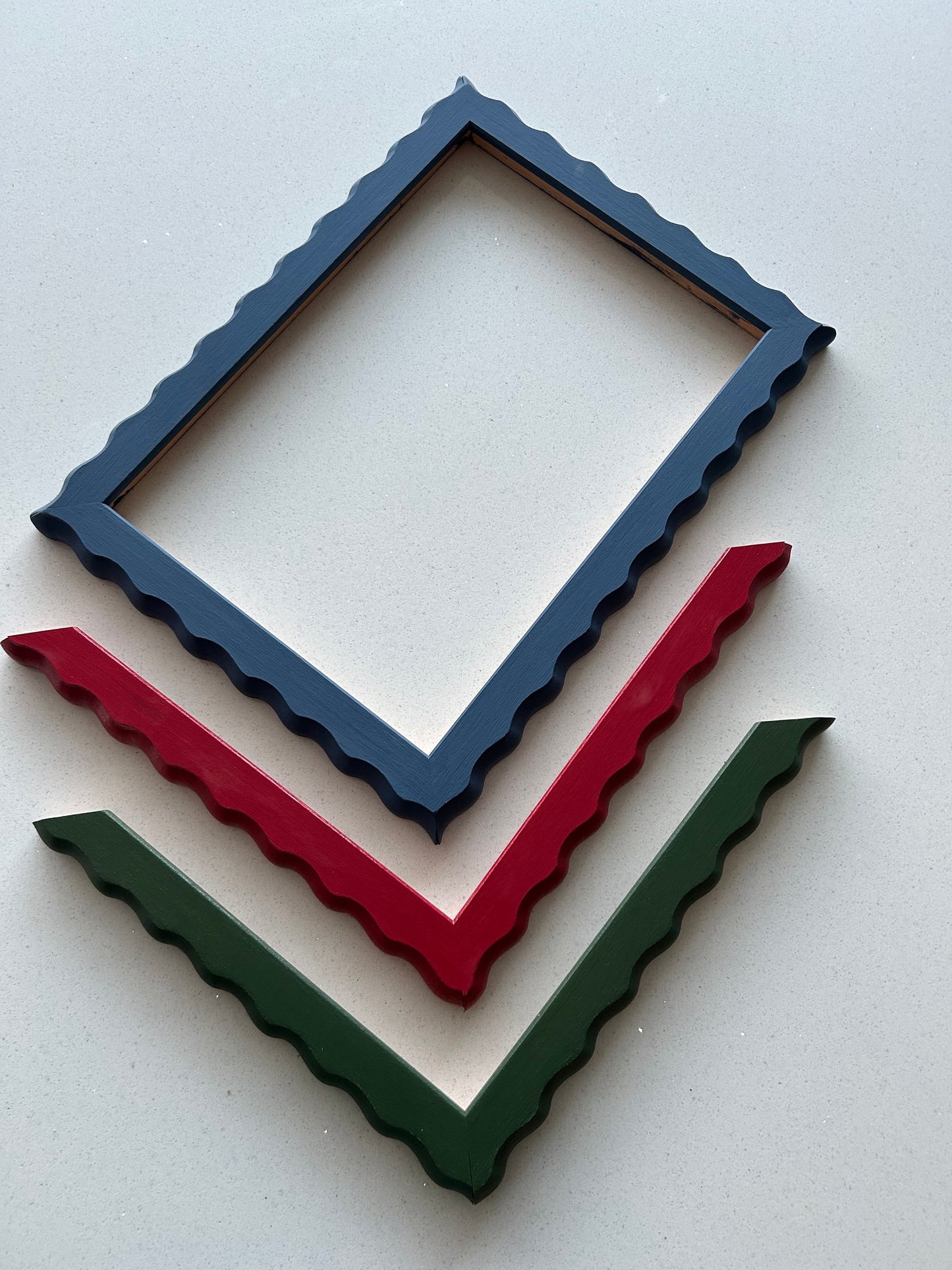 Wavy wiggle picture frames 30mm in F&B and Little Greene colours bespoke made to order any size avail mirrors also