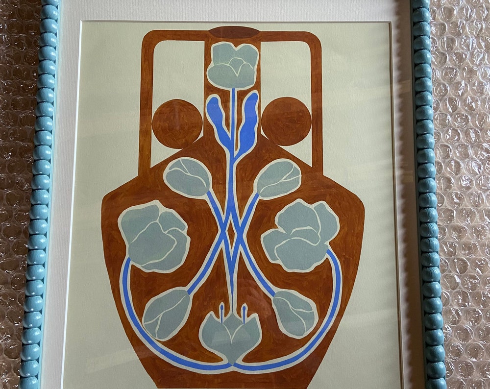 Exclusive hand painted oak bobbin frame